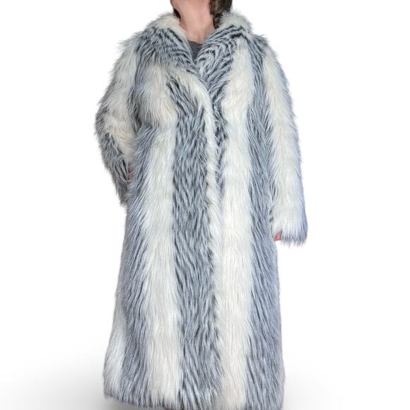 Vintage Donnybrook Faux Fur Long Coat White Gray Striped Plush Elegant Evening - Picture 4 of 12